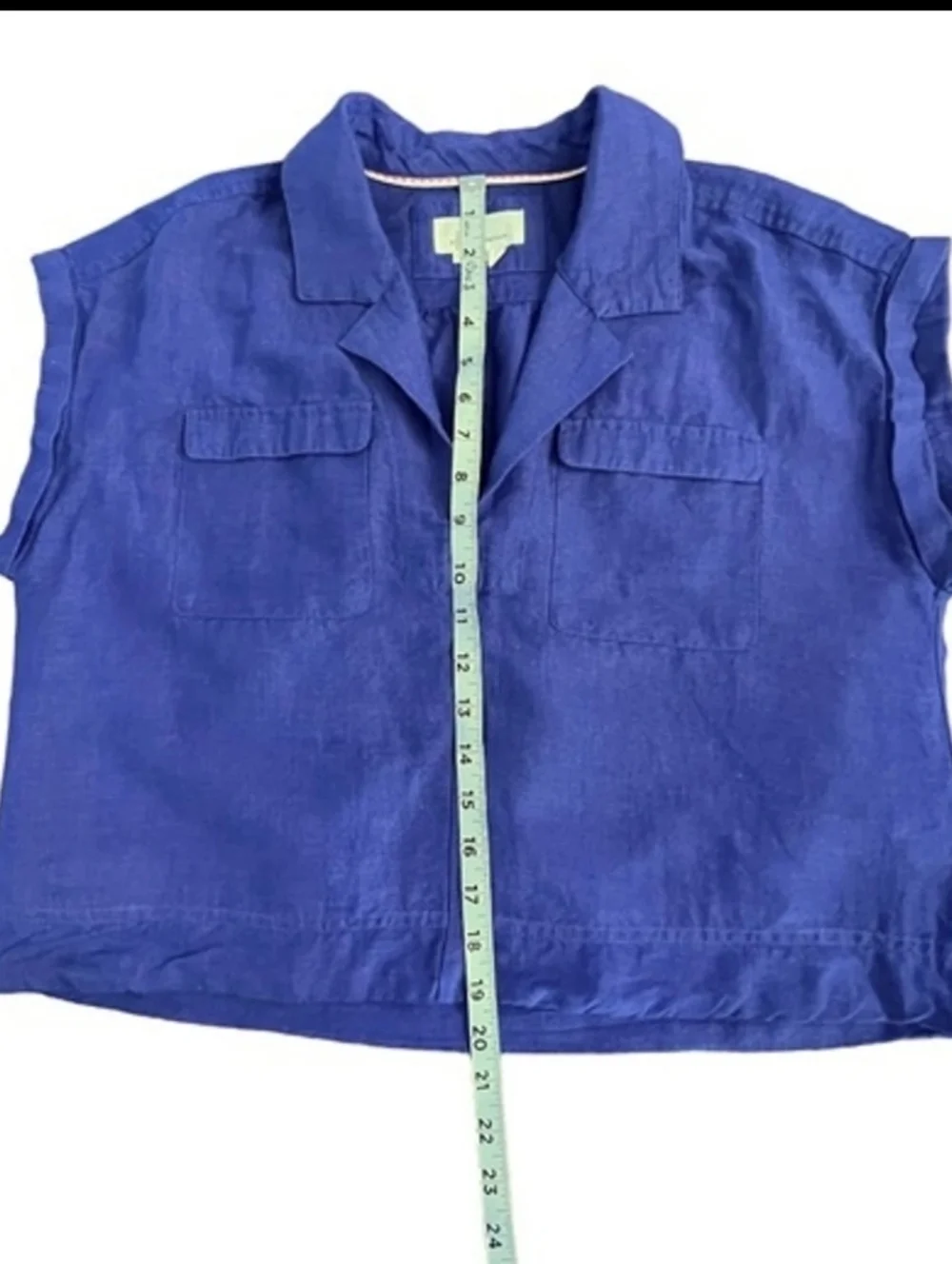 Anthropologie Womens Blue Linen Blend Oversized Boxy Boho Crop Top Sz M - Picture 7 of 12